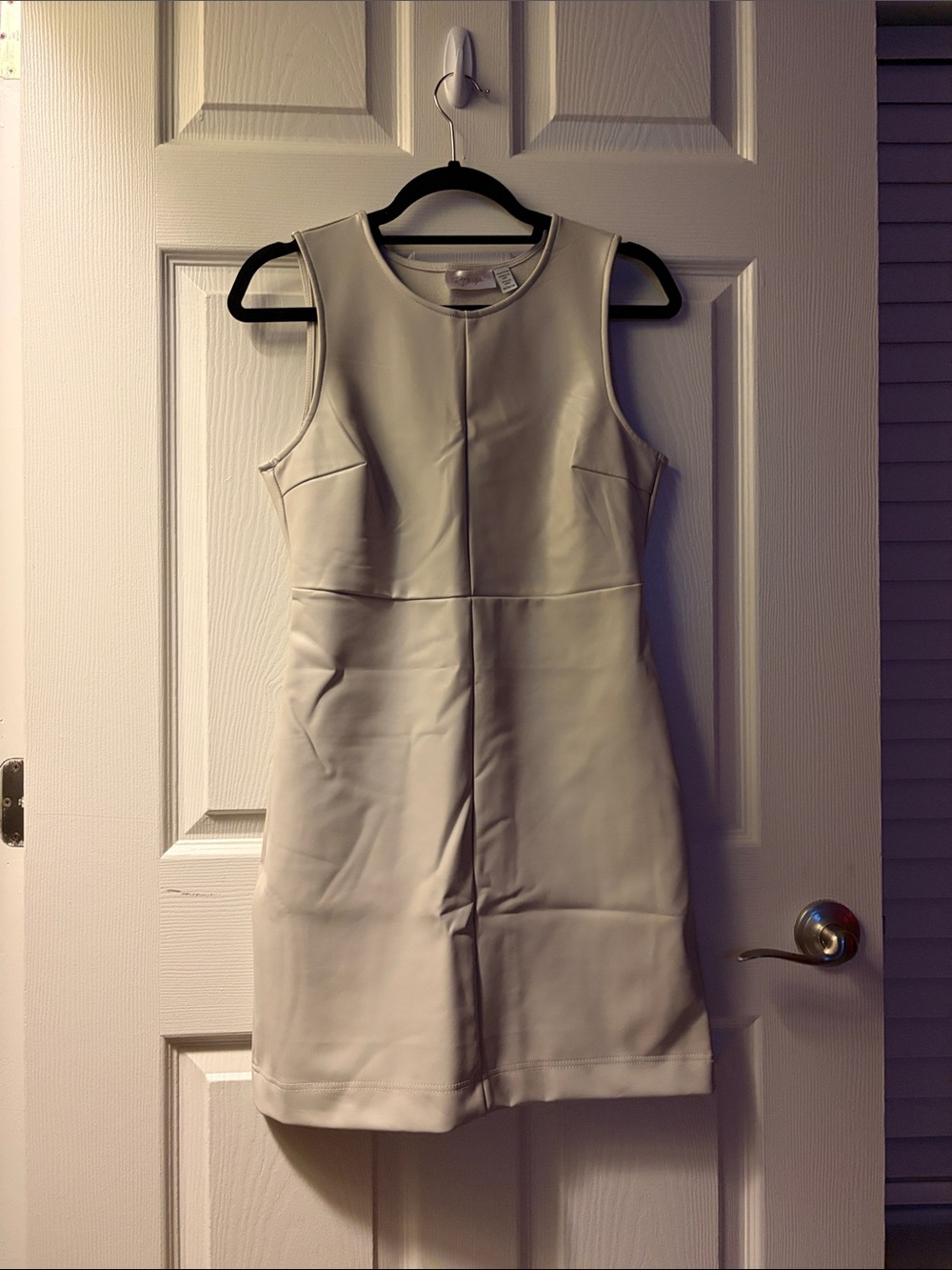 Leather Style Cream Sleeveless Mini Shift Dress